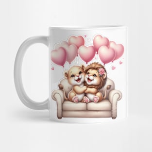 Valentine Lion Couple Sitting Sofa Mug